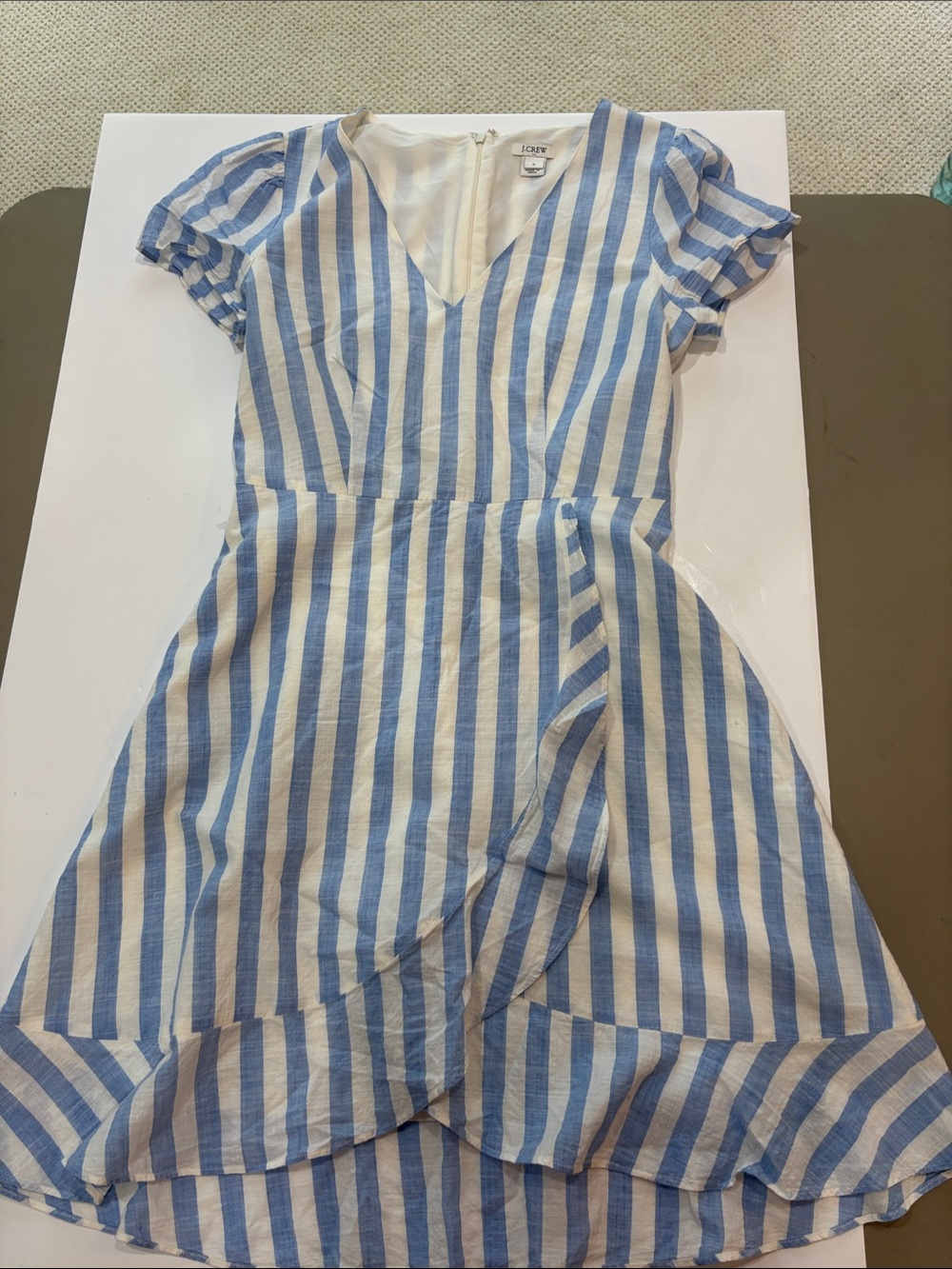 J. Crew Light Blue and White Striped Midi Dress